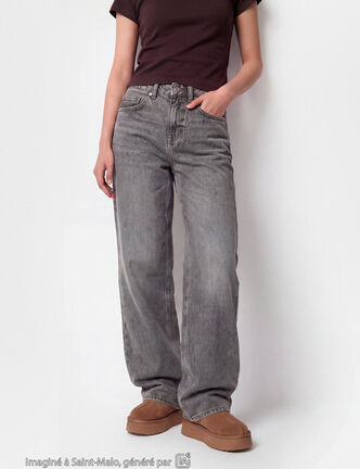 Jean Tom regular taille haute denim gris