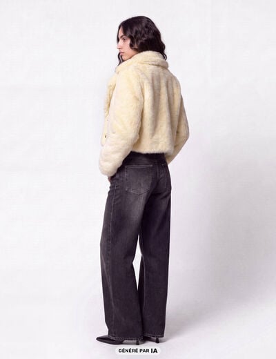 Manteau droit cropped fausse fourrure jaune clair