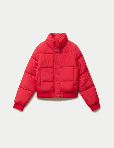 Doudoune droite cropped col montant rouge