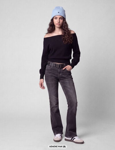 Pull oversize col bardot manches longues noir