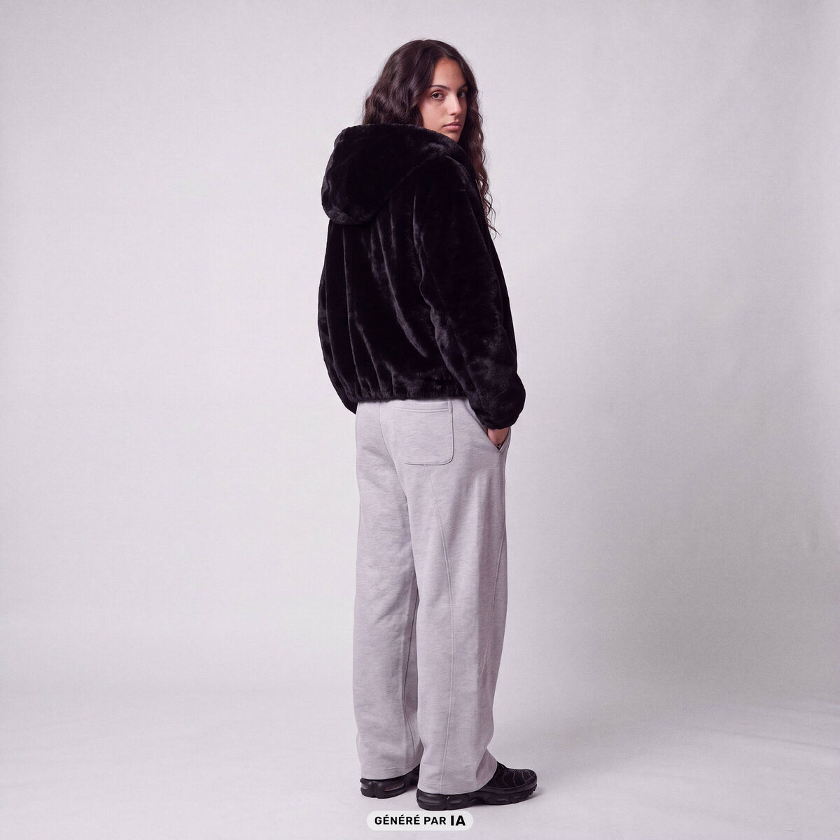 Blouson capuche fausse fourrure noir
