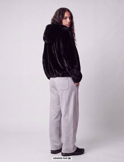 Blouson capuche fausse fourrure noir