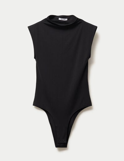 Body ajust&eacute; sans manches col montant noir