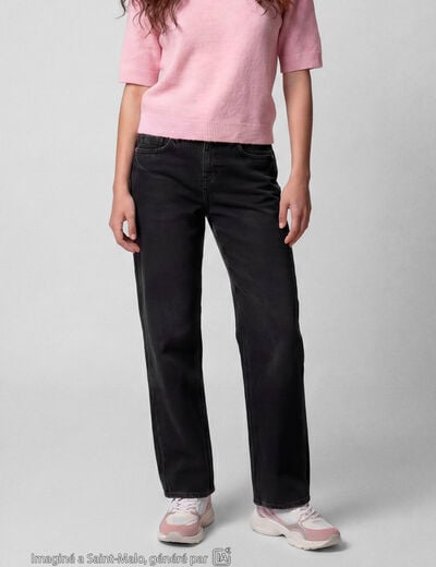 Jean regular taille basse denim noir ado