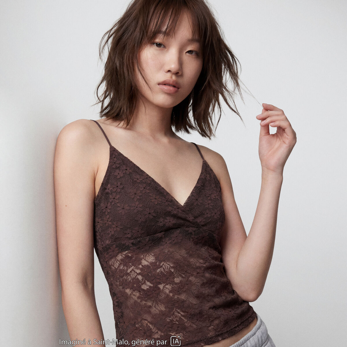 Top ajust&eacute; d&eacute;collet&eacute; sans manches marron fonc&eacute;