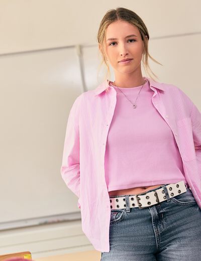 Chemise oversize longue 2-en-1 rose