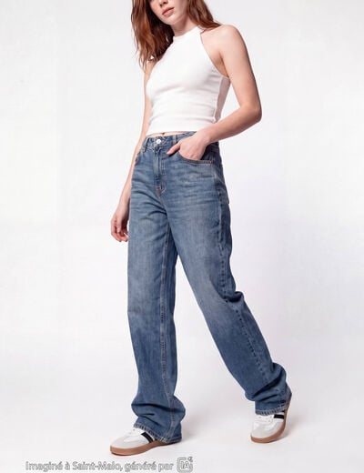 Jean Tom regular taille haute denim double stone