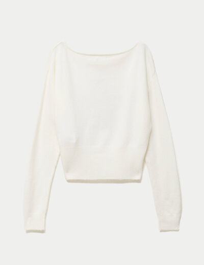 Pull col bateau manches longues strass ecru