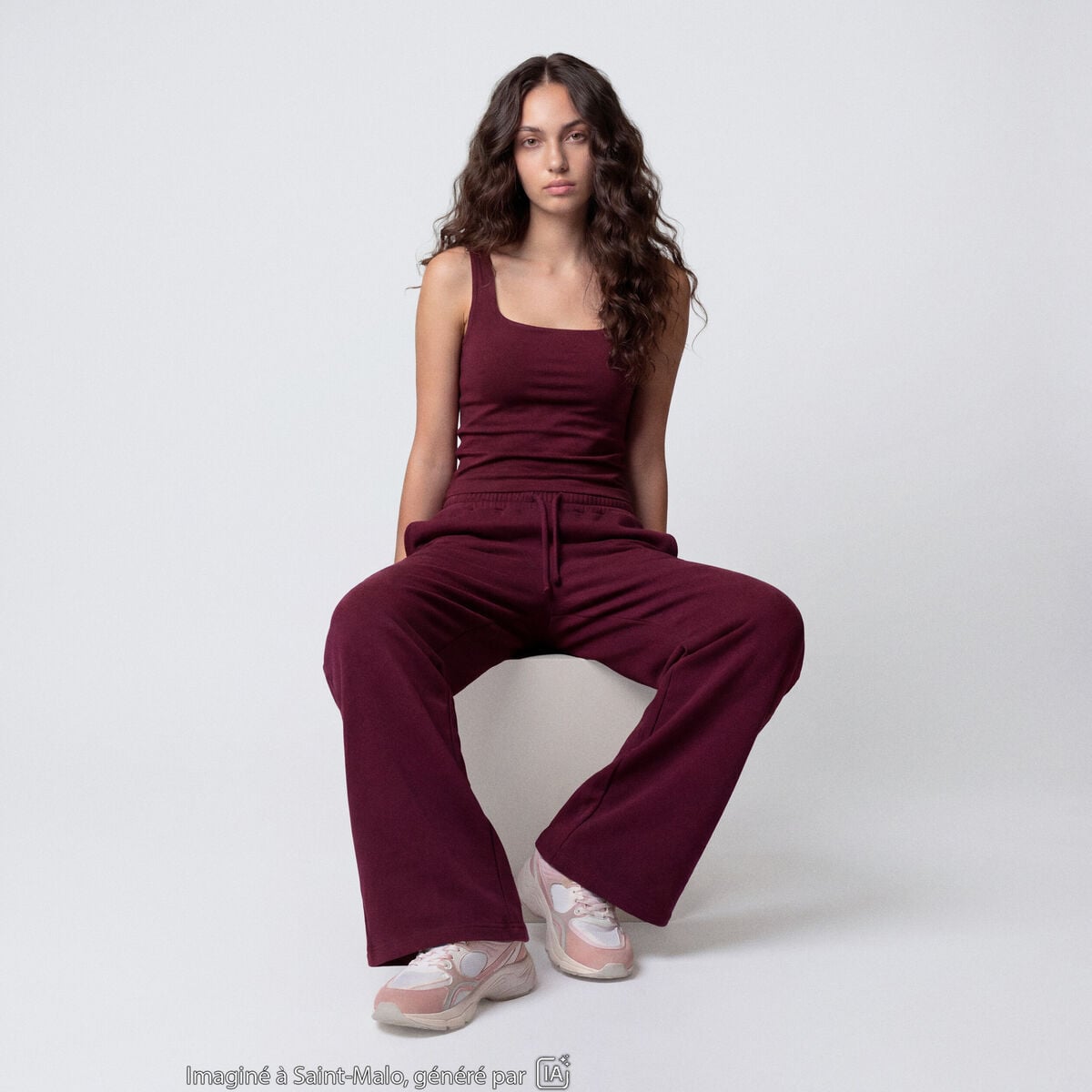 Jogging large en maille bordeaux
