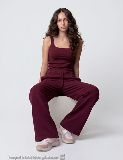 Jogging large en maille bordeaux