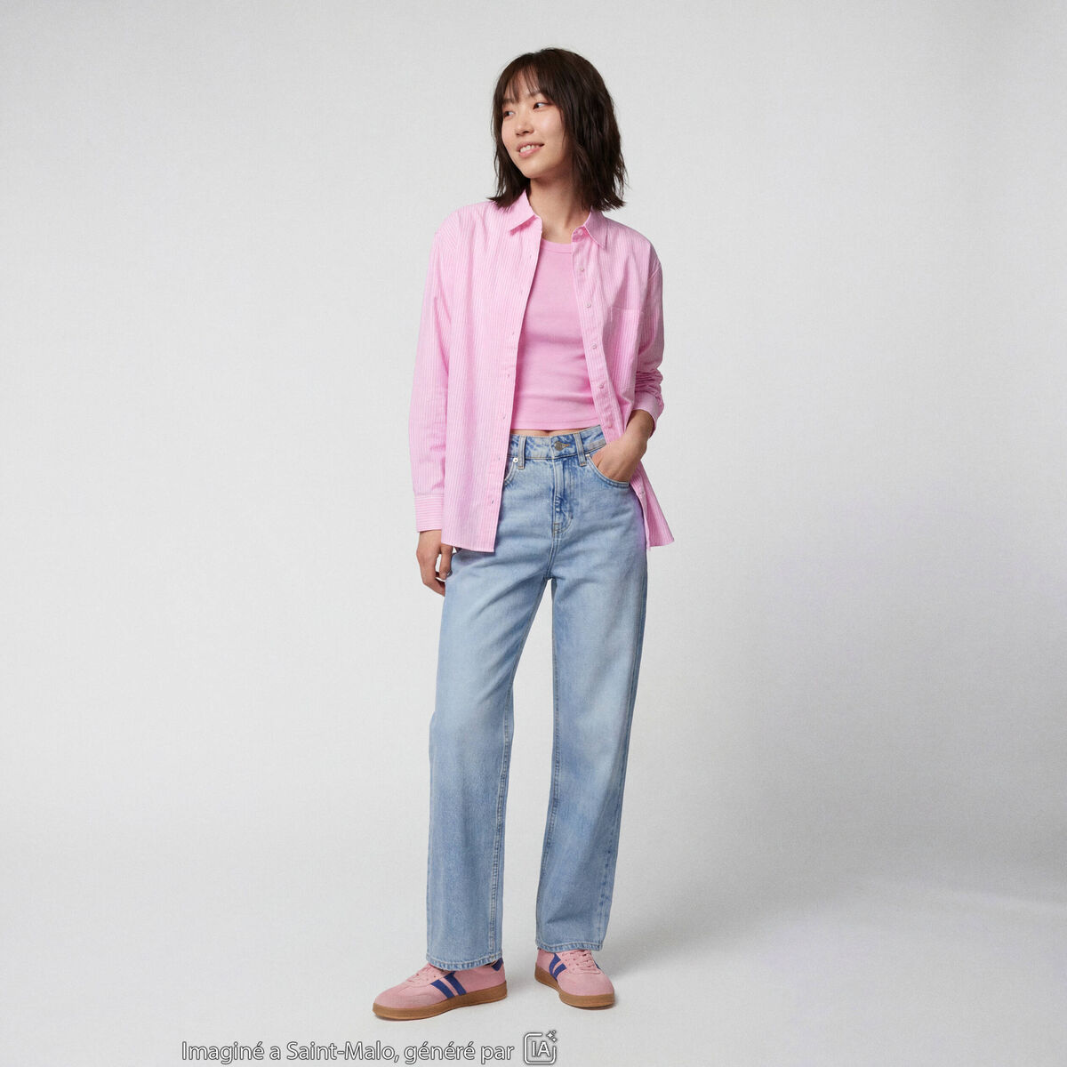Jean regular taille haute denim bleach ado