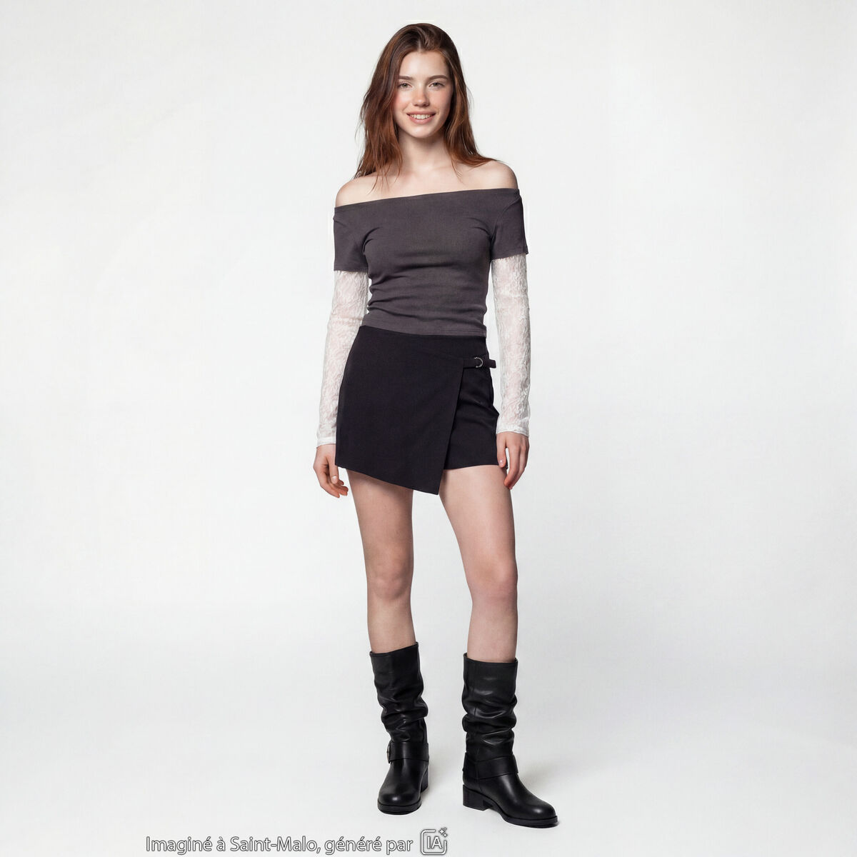 Jupe-short taille haute avec ceinture noir
