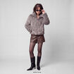 Manteau droit court fausse fourrure bleu gris
