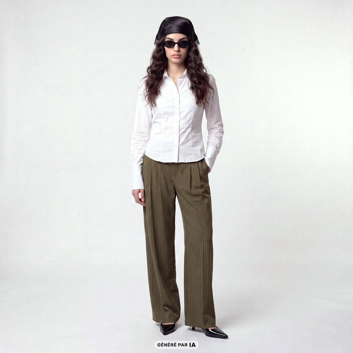 Pantalon coupe large taille standard vert kaki