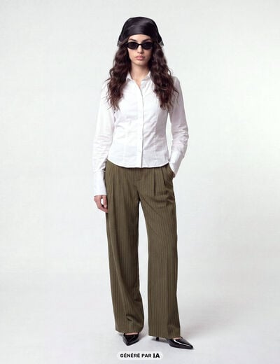 Pantalon coupe large taille standard vert kaki