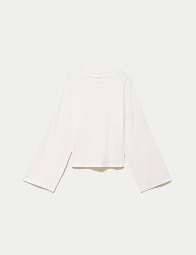 T-shirt cropped bas resserr&eacute; ecru