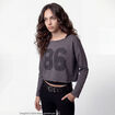 Sweat oversize cropped col bateau gris