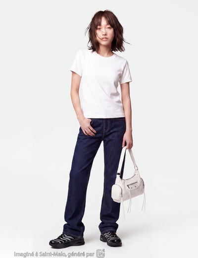 T-shirt ajust&eacute; col rond manches courtes blanc