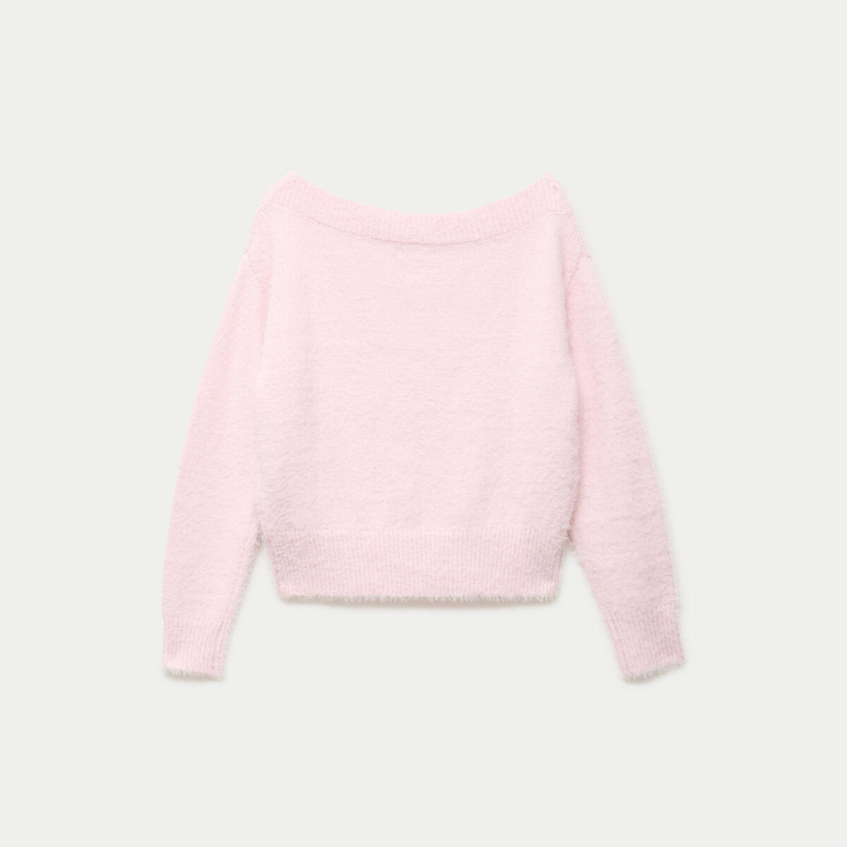 Pull ajust&eacute; manches longues col bateau rose clair