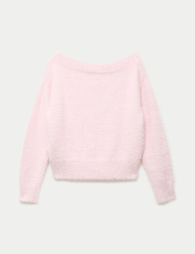 Pull ajust&eacute; manches longues col bateau rose clair