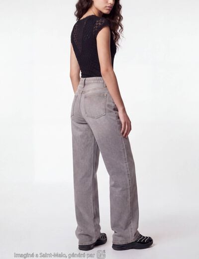 Jean wide leg taille standard denim gris ado