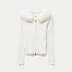 Gilet cintr&eacute; fausse fourrure &agrave; capuche ecru