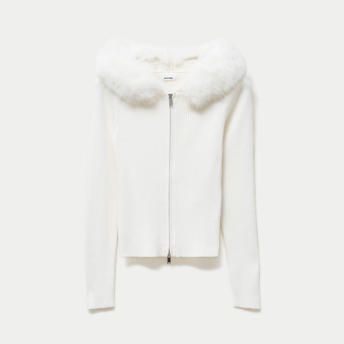 Gilet cintr&eacute; fausse fourrure &agrave; capuche ecru