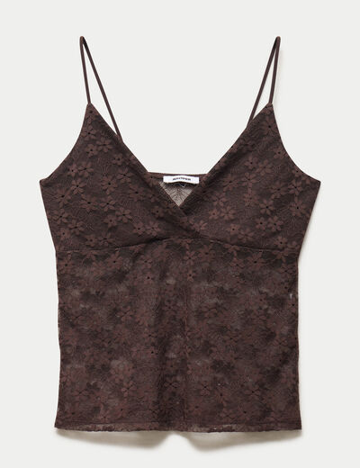 Top ajust&eacute; d&eacute;collet&eacute; sans manches marron fonc&eacute; ado