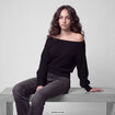 Pull oversize col bardot manches longues noir