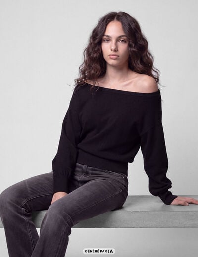 Pull oversize col bardot manches longues noir