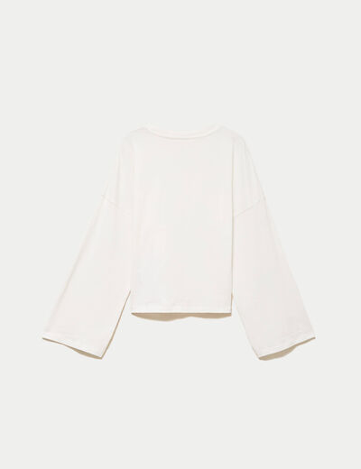 T-shirt cropped bas resserr&eacute; ecru