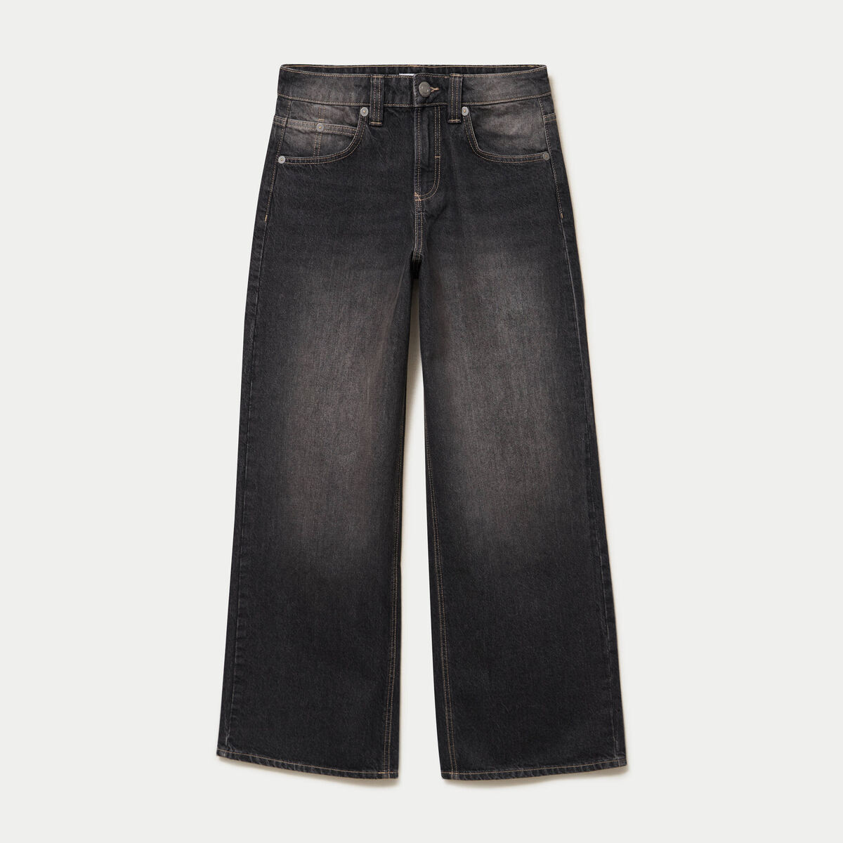 Jean loose taille basse denim noir ado