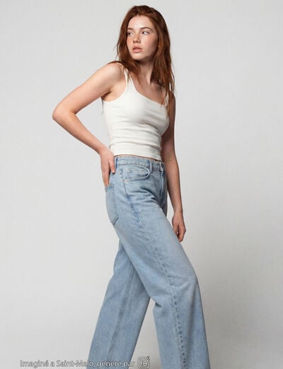 Jean wide leg taille standard denim bleach ado
