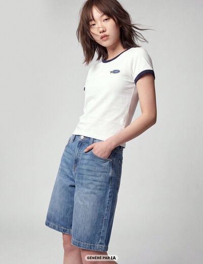 Bermuda large en jean 5 poches denim double stone
