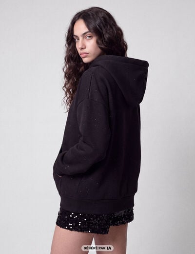 Sweat boyfriend brillant &agrave; capuche noir