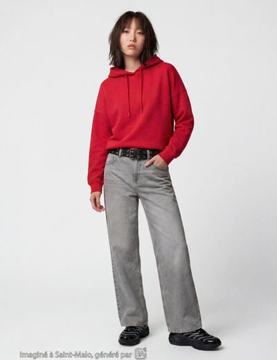 Sweat oversize &agrave; capuche manches longues rouge