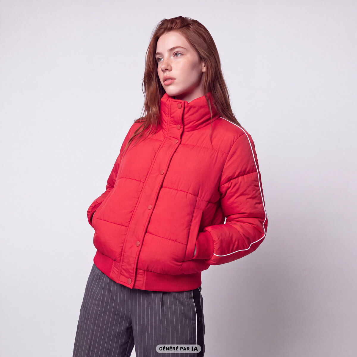 Doudoune droite cropped col montant rouge