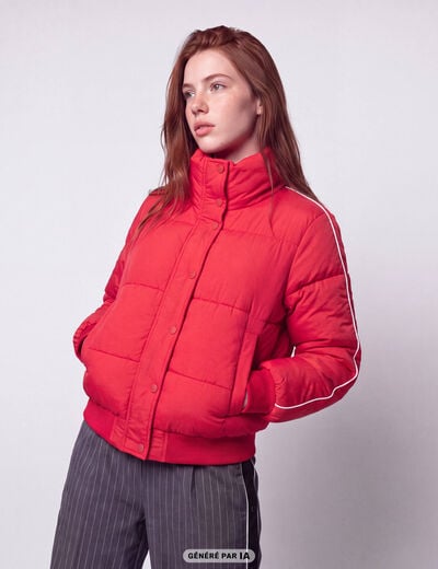 Doudoune droite cropped col montant rouge