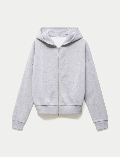 Sweat oversize court &agrave; capuche gris clair