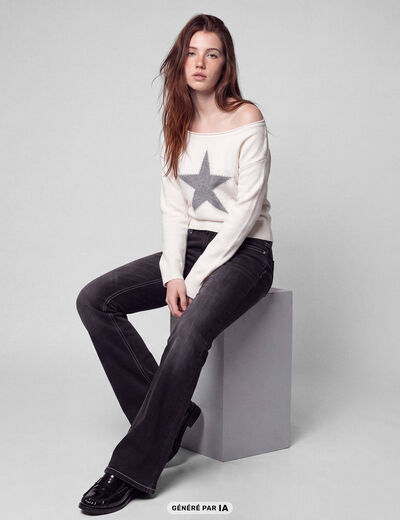 Jean Zoe bootcut taille basse broderie denim noir