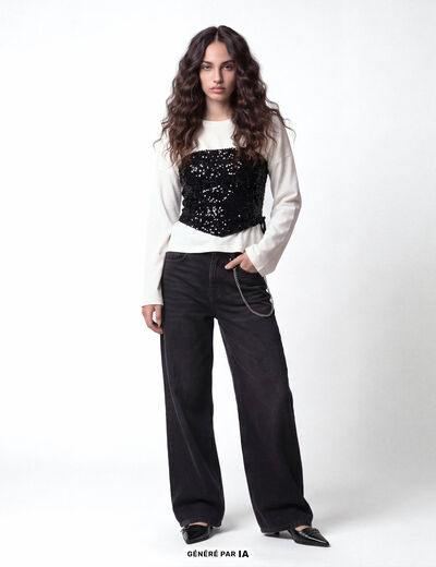 T-shirt cropped bas resserr&eacute; ecru