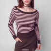 Pull col bateau manches longues marron fonc&eacute;