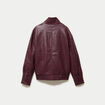 Veste oversize similicuir col biker bordeaux