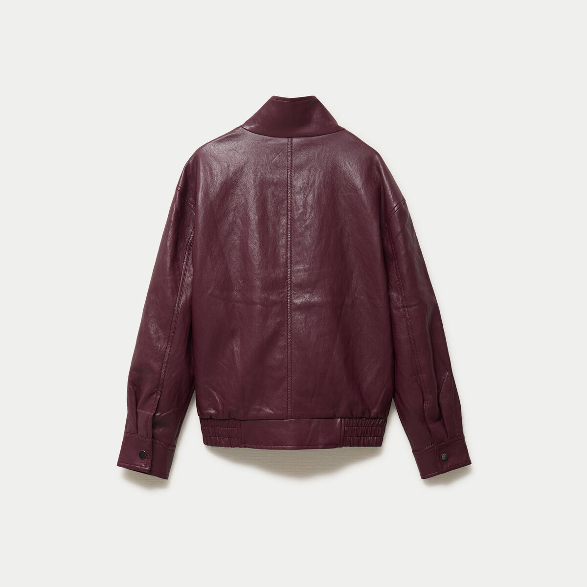 Veste oversize similicuir col biker bordeaux