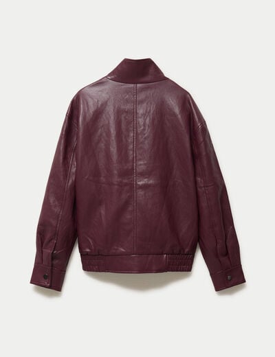 Veste oversize similicuir col biker bordeaux