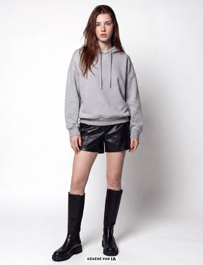 Sweat boyfriend brillant &agrave; capuche gris clair