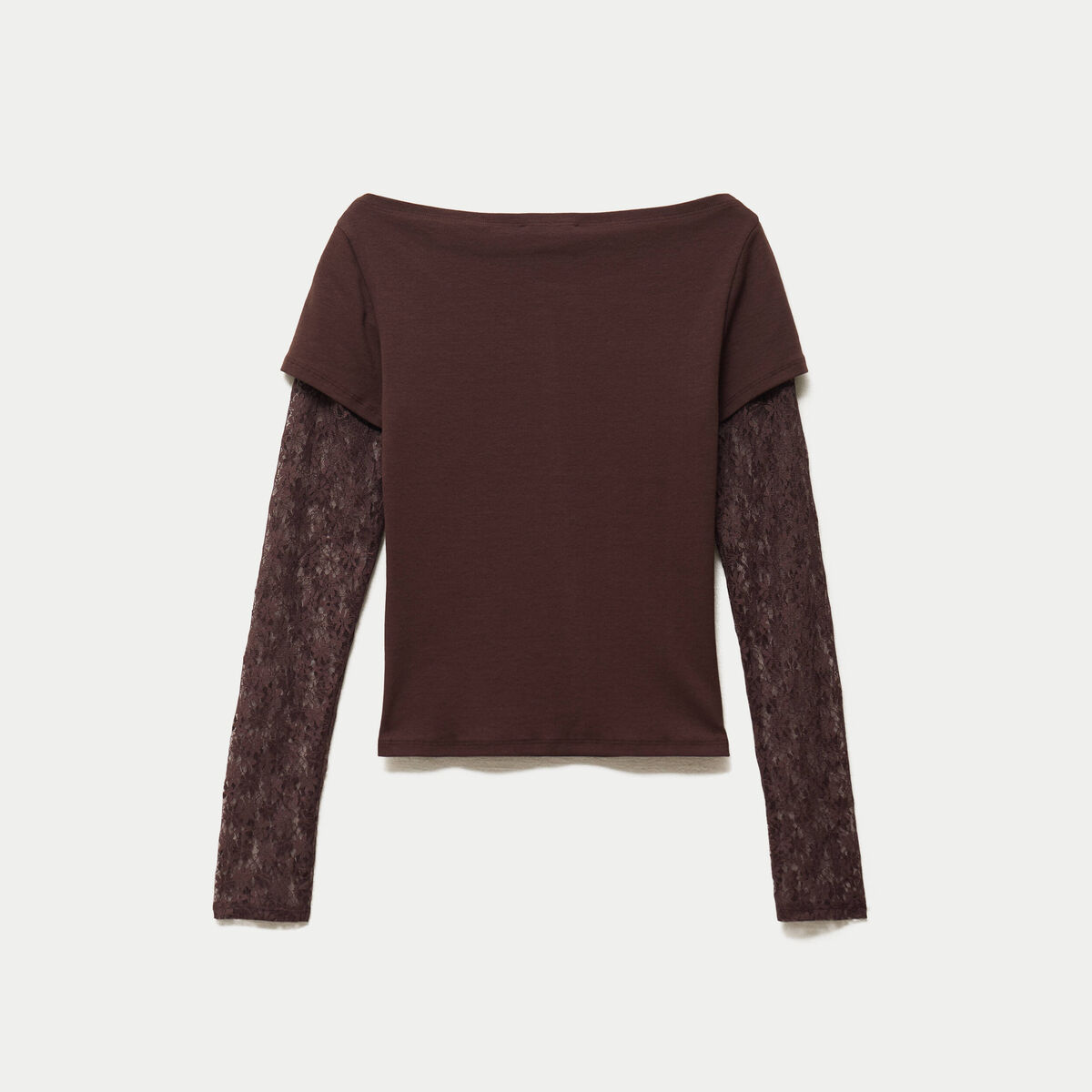 Haut double col bateau manches longues marron fonc&eacute;