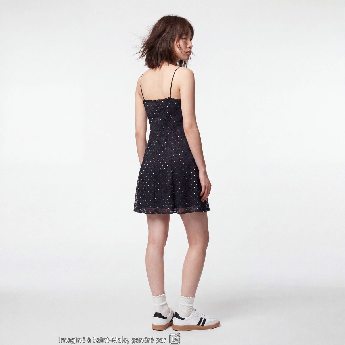 Robe fines bretelles col coeur dentelle noir