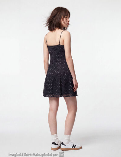 Robe fines bretelles col coeur dentelle noir