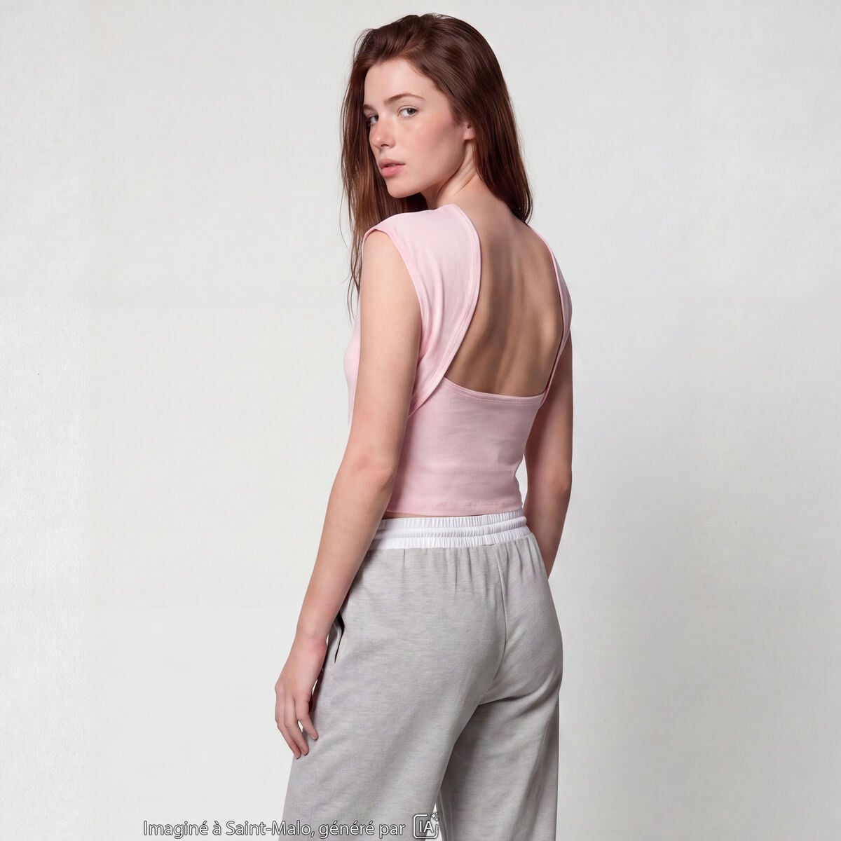 Top ajust&eacute; sans manches d&eacute;collet&eacute; dos rose clair
